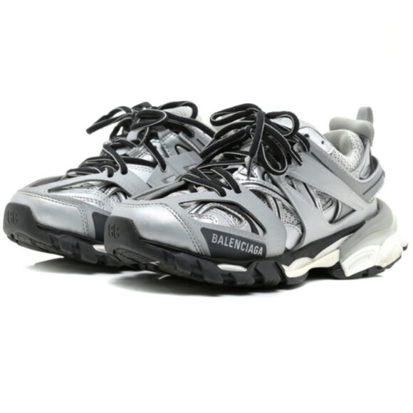 BALENCIAGA Men's Mesh Nylon Track Sneaker Size US 9 In Silver - Picture 1 of 9